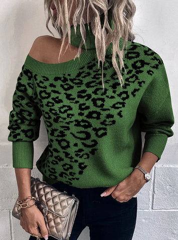COLLAR LEOPARD PRINT SEXY SWEATER