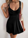 VELVET SUSPENDER SEXY V-NECK RUFFLE DRESS