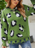 HAND-CUT HOLE TASSEL LEOPARD SWEATER