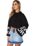 HOODIES FULL SLEEVE LETTER PRINT BELT LADY CROP TOPS
