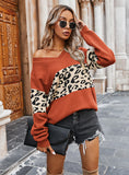 WOMEN V-NECK LEOPARD SWEATER