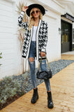 COLOUR MATCHING HOUNDSTOOTH LONG SLEEVE SWEATER COAT