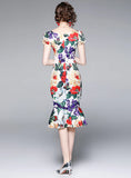 SUMMER SHORT SLEEVE HIP SLIM PRINT DRESS
