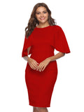 ROUND NECK RUFFLED SLEEVES DRESS