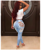 TEAR-WASHED ELASTIC JEANS BEGGARS' FEET PANTS