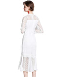 WHITE LACE CROCHET FISHTAIL DRESS