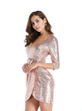 MINI V-NECK LONG SLEEVE SEQUINED DRESS