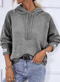 HOODED DRAWSTRING SOLID COLOR PULLOVER SWEATER