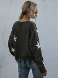 V-NECK PULLOVER STAR PATTERN SWEATER