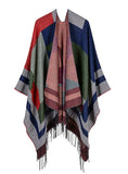 JACQUARD GEOMETRIC TASSEL MATCHING CONTRAST SPLIT CLOAK