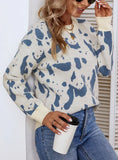 ROUND NECK CONTRAST ANIMAL PATTERN SWEATER