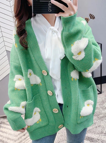 WINTER KNITTED FEMALE CARDIGAN LOOSE STREETWEAR
