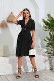 V-NECK BUTTON LACE STITCHING DRESS