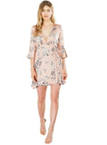 PRINT SHORT MINI DRESS RUFFLE SLEEVE CHIFFON DRESSES