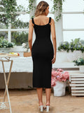 V-NECK RUFFLED STRAP HIP DRESS