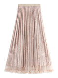 PEARL THICKENED VELVET PLEATED GAUZE SKIRT