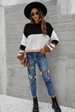LOOSE ROUND NECK STRIPED PULLOVER