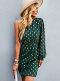 INCLINED SHOULDER LONG SLEEVE DRESS