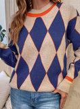 LOOSE DIAMOND PATTERN CONTRAST SWEATER