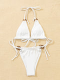 SOLID COLOR WHITE SEXY LACE-UP BIKINI