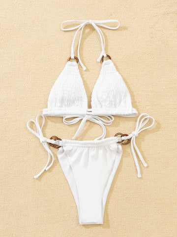 SOLID COLOR WHITE SEXY LACE-UP BIKINI