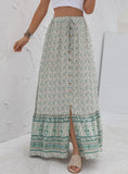 HIGH WAIST PRINT BUTTON-DOWN SPLIT SKIRT