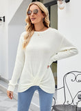 SOLID COLOR ROUND NECK LINKED SLIM SWEATER