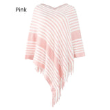 KNITWEAR STRIPED TASSEL CLOAK SHAWL COAT