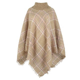 CAPE LAPEL STRIPED COLORED CHECK SHAWL