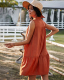 SLEEVELESS SHIRT COLLAR SOLID COLOR DRESS