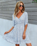 V-NECK SEXY SHORT SLEEVE FLORAL DRESS