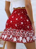 RED CHRISTMAS FLOUNCE PRINT SKIRT