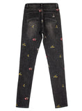 EMBROIDERED SLIM ELASTIC PENCIL PANTS