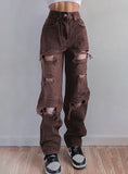 STRAIGHT HOLES HIGH WAIST JEANS