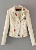 WOMEN EMBROIDERY FAUX LEATHER PU JACKET