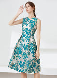 A-LINE JACQUARD BLUE PARTY DRESS
