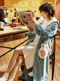 CORAL STUDENT NIGHTGOWN WARM FLANNEL BLUE BATHROBE