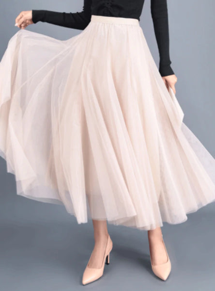 A-LINE ELEGANT MAXI TULLE ANKLE LENGTH SKIRT