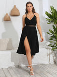 HOLLOW V-NECK STRAPS SPLIT DRESS