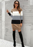 COLOR MATCHING LONG SWEATER DRESS
