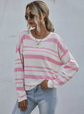 WOMEN PINK TURTLENECK STRIPED SWEATER