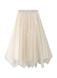 HIGH WAIST PLEATED IRREGULAR GAUZE SKIRT