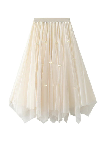 HIGH WAIST PLEATED IRREGULAR GAUZE SKIRT