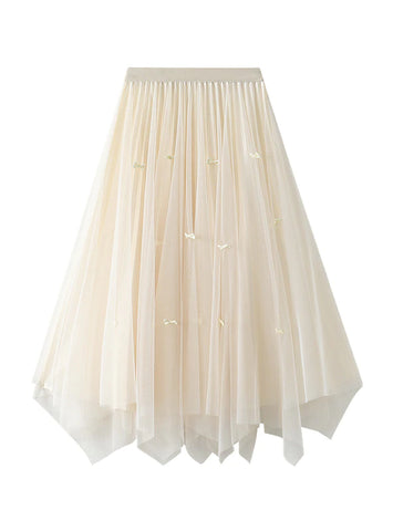 HIGH WAIST PLEATED IRREGULAR GAUZE SKIRT