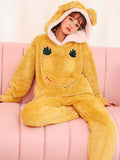 YELLOW PINEAPPLE SMILEY FACE CUTE FLANNEL HOME SERVICE SUIT