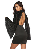 SEXY GAUZE FLARED SLEEVE BACKLESS DRESS