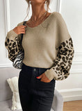 V-NECK KNITTED LOOSE LEOPARD STITCHING SWEATER