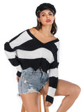FASHION STRIPED PULLOVER STITCHING SWEATER