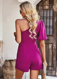 SOLID COLOR ONE-SHOULDER JUMPSUIT