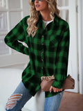 LAPEL LONG SLEEVE LOOSE PLAID SHIRT